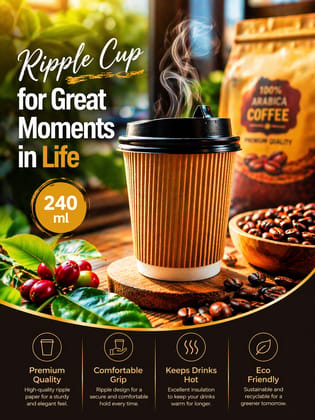 Ripple Paper Cup 240 ml ( 8 Oz ) for Hot and Cold Drinks 100 cups 