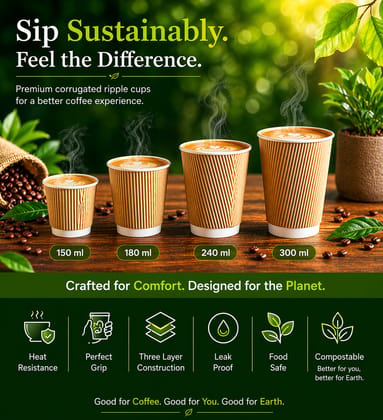 Ripple Paper Cup 240 ml ( 8 Oz ) for Hot and Cold Drinks 100 cups 