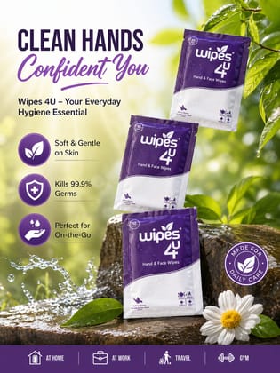 Wipes4u Individually Packed Face and Hand Wet Wipes Combo ( 25 Lemon  + 75 Lavender )